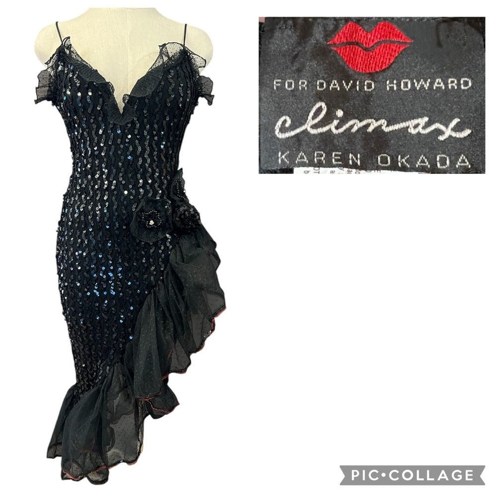 Vintage 80s Black Sequin Dress